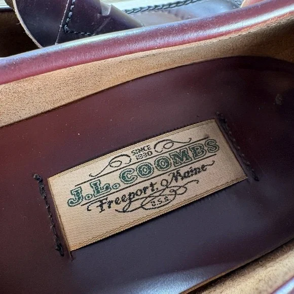 JL coombs mens size 9 wide E shoes brown burgundy leather comfort work loafers